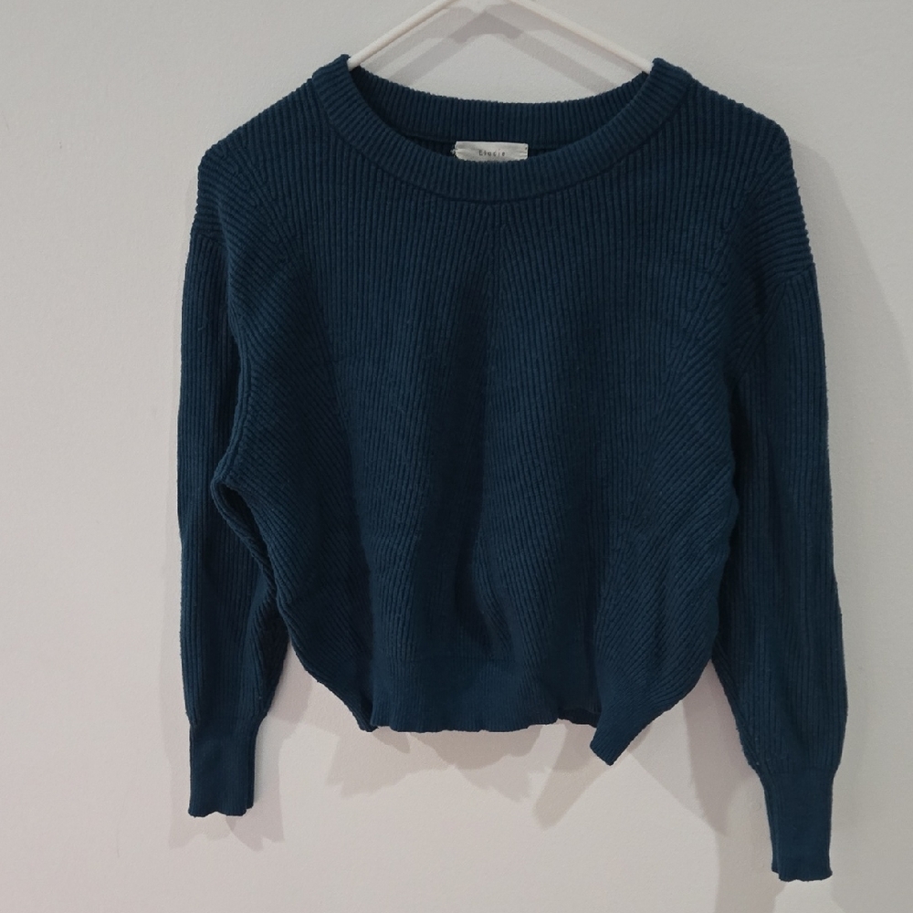 Elodie Sz XS Womens Teal Ribbed Crew Neck Sweater